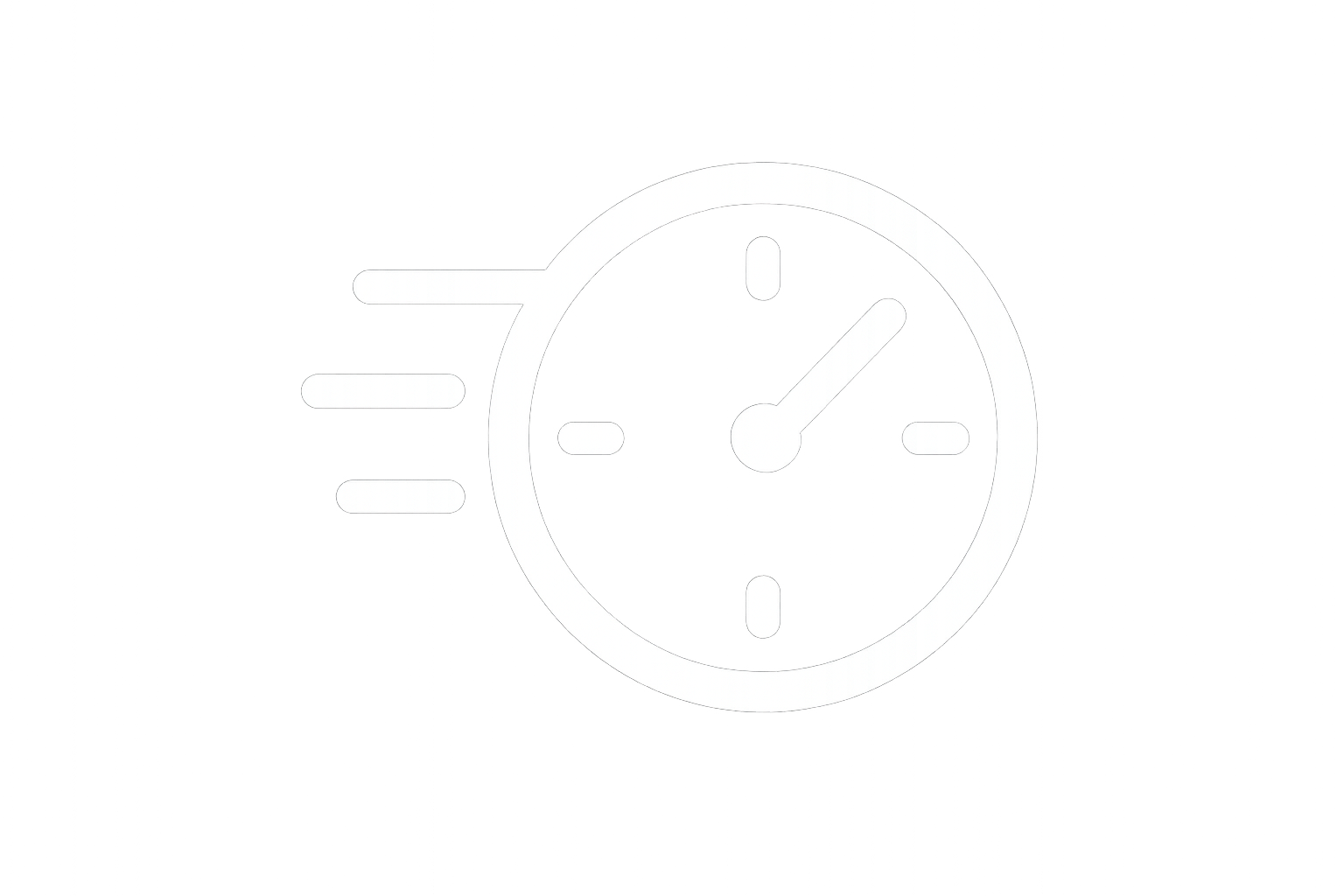 genera un flaticon color blanco sin fondo de un reloj que muestre rapidez